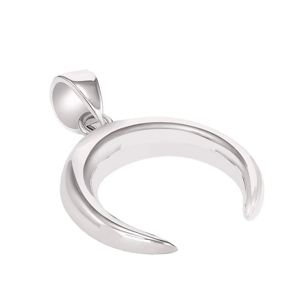 14k White Gold Double Horn Crescent Moon Pendant with High Polish