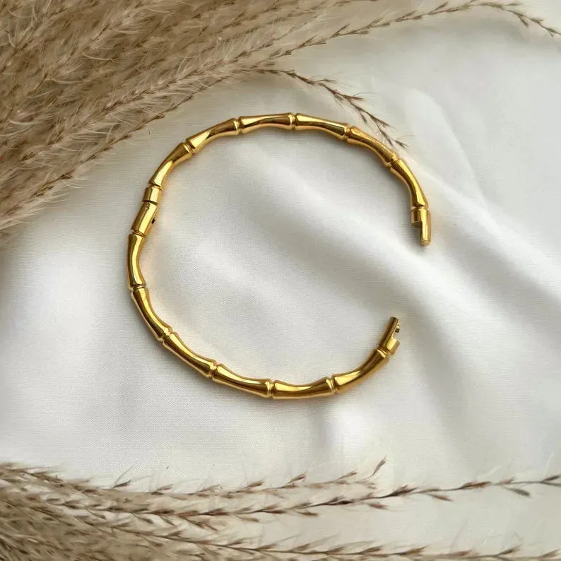 18K Gold Plated Bamboo Waterproof Bracelets Bangle