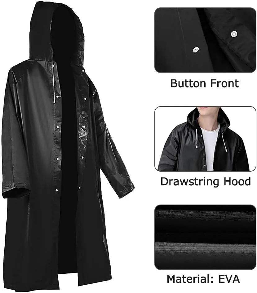 2 Pack Portable Rain Ponchos for Adults Reusable, Roctee Raincoats for Women Men with Hood