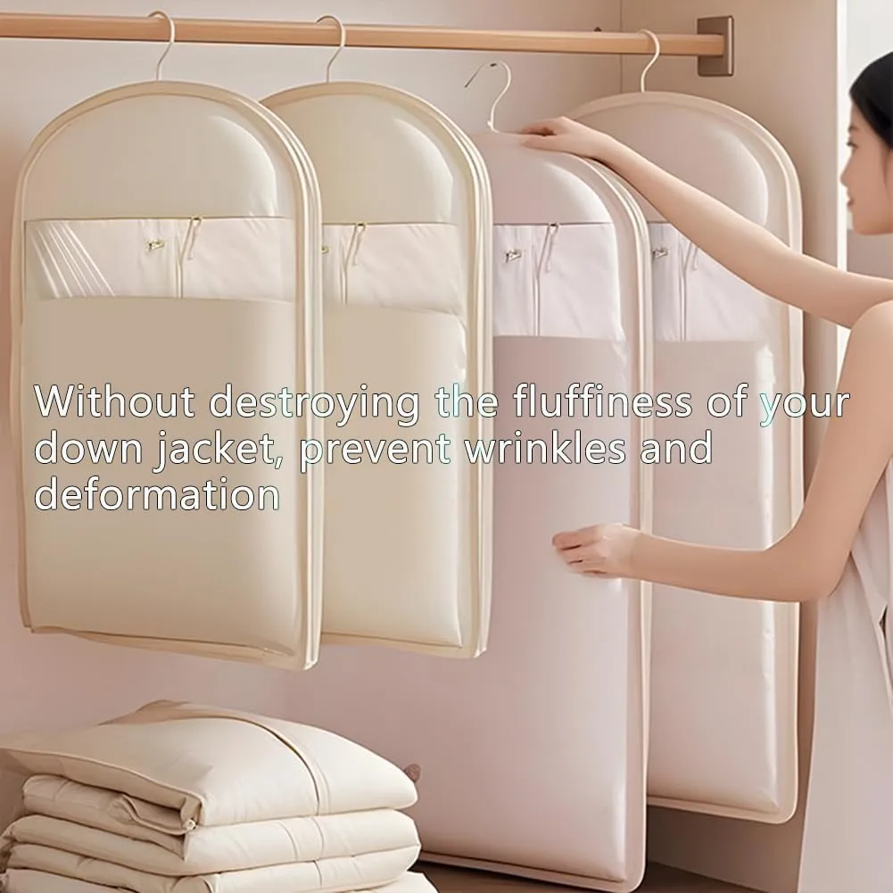 2025 Space Saving Hanging Garment Bag with Self Compression Zipper, Dust Cover Clothes Bags for Down Coat, 2025 New Space Saver Closet Organizers - Use with Hangers, for Closet Storage (Pink-S)