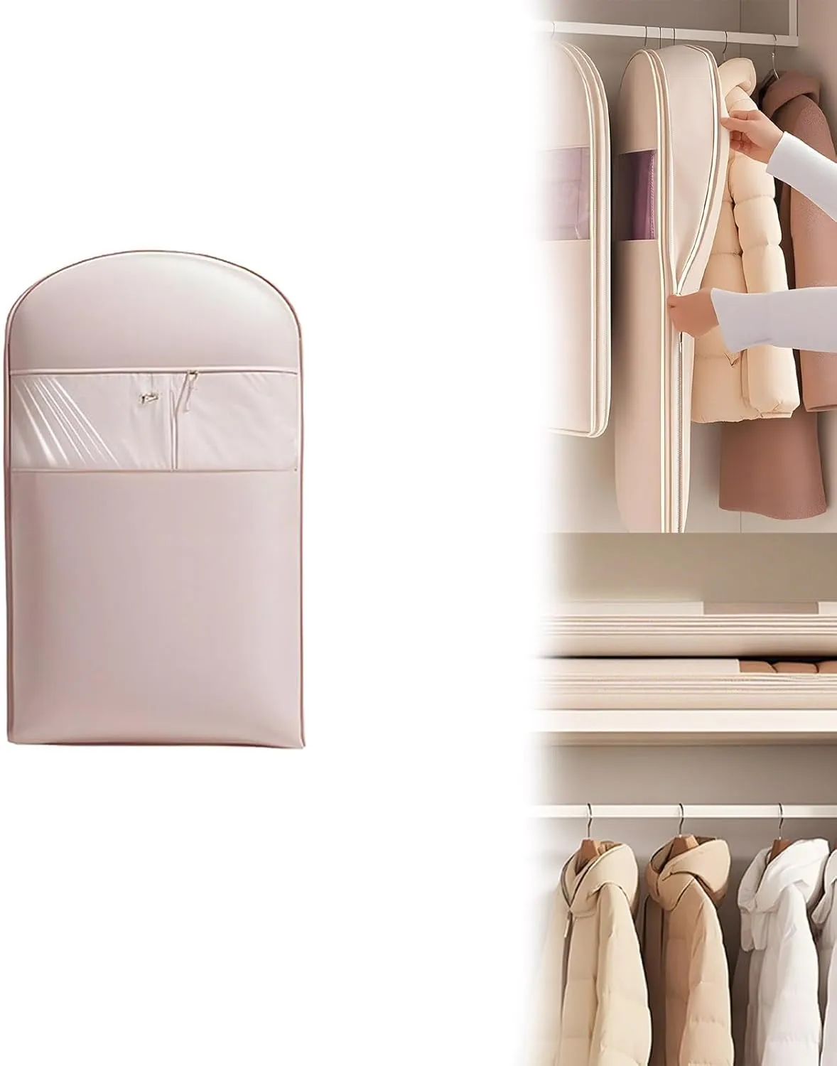 2025 Space Saving Hanging Garment Bag with Self Compression Zipper, Dust Cover Clothes Bags for Down Coat, 2025 New Space Saver Closet Organizers - Use with Hangers, for Closet Storage (Pink-S)
