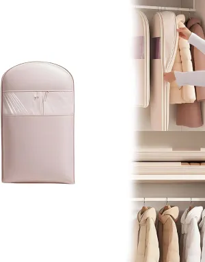 2025 Space Saving Hanging Garment Bag with Self Compression Zipper, Dust Cover Clothes Bags for Down Coat, 2025 New Space Saver Closet Organizers - Use with Hangers, for Closet Storage (Pink-S)