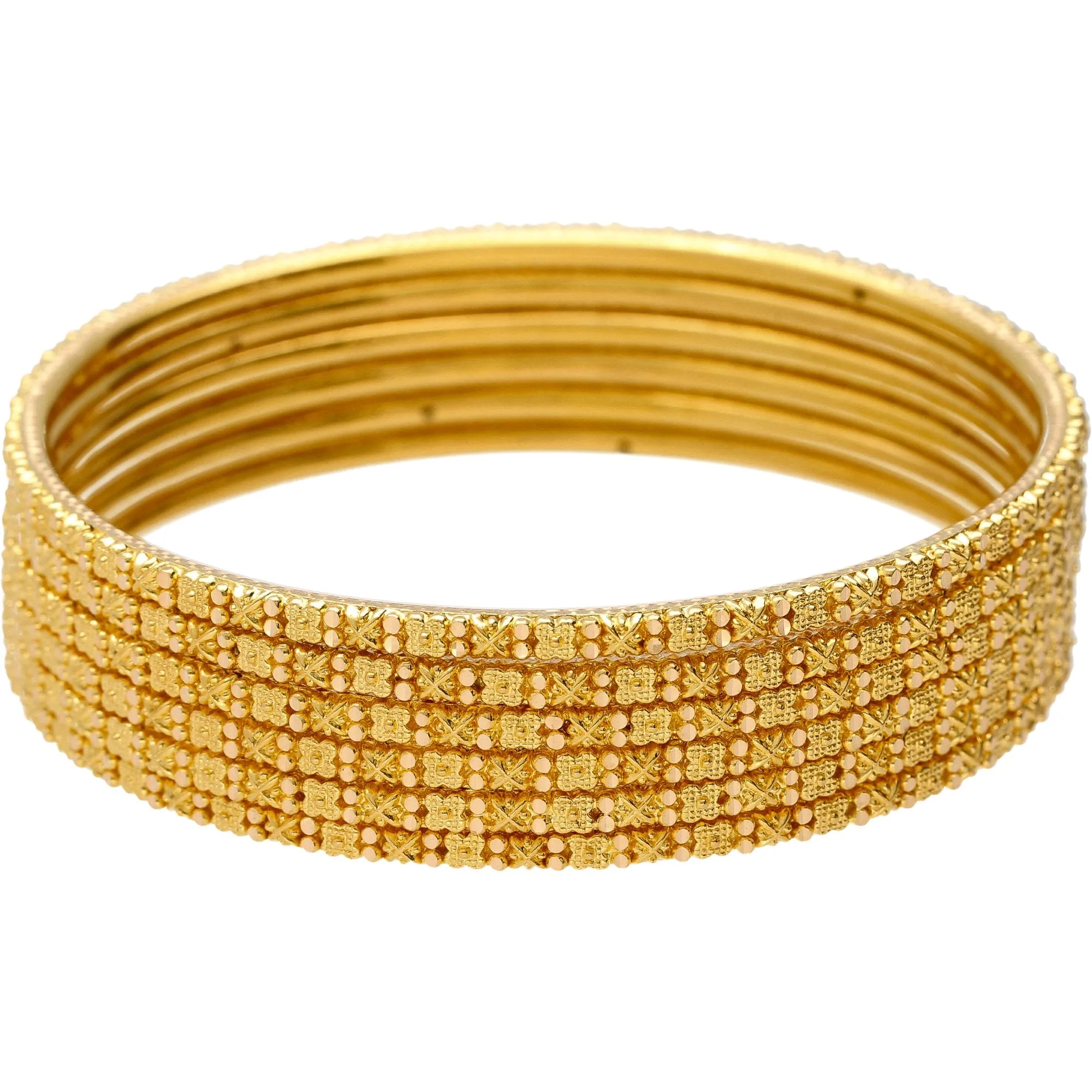 22K Gold Thin Beaded Filigree Bangle Set of 6