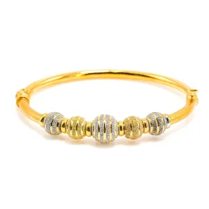22K Multi Tone Gold Bangle W/ Yellow & White Gold Glass Blast Details on 5 Accent Balls