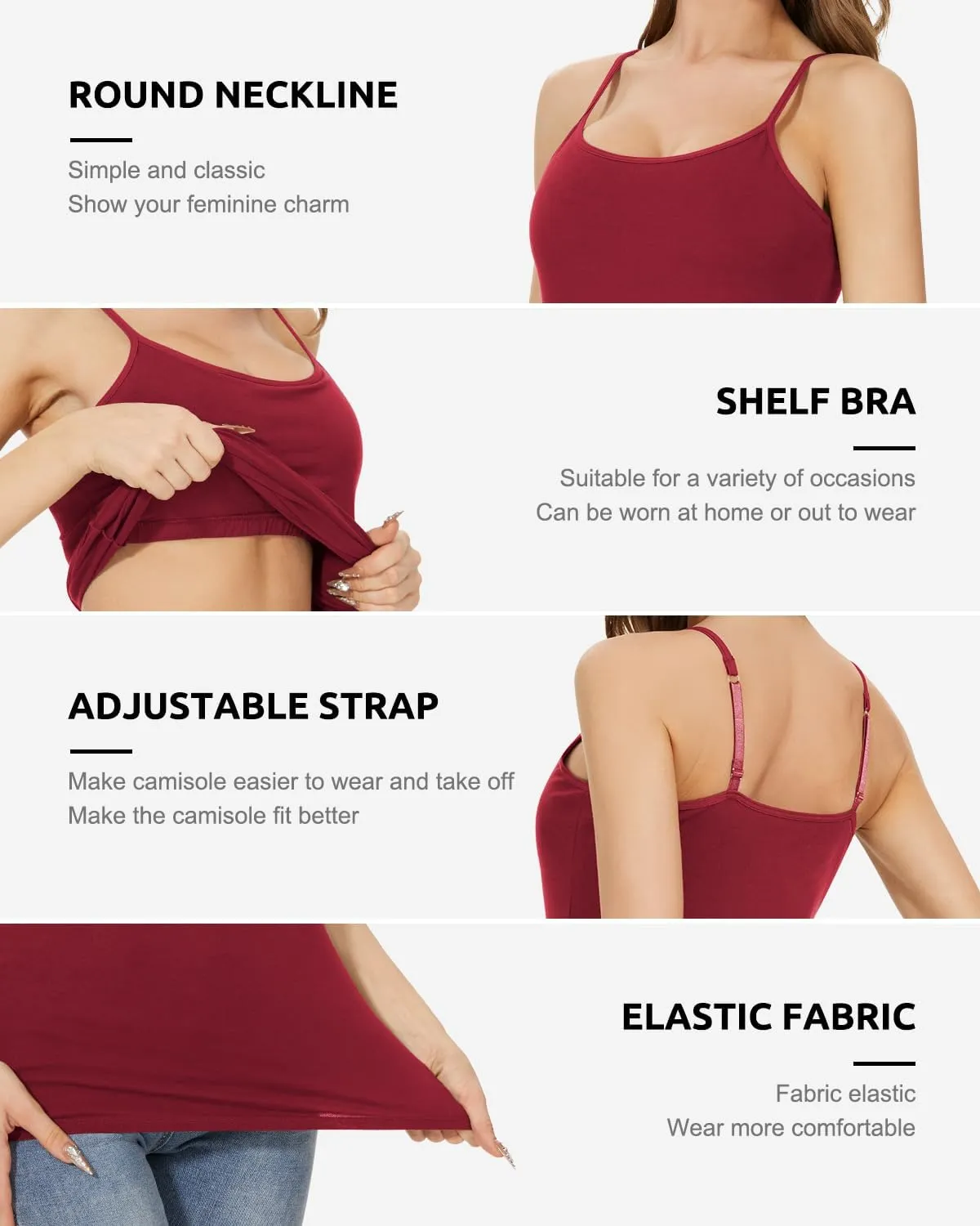 3-Pack Womens Camisole with Shelf Bra Adjustable Spaghetti Strap Cami Cotton Undershirt Tanks