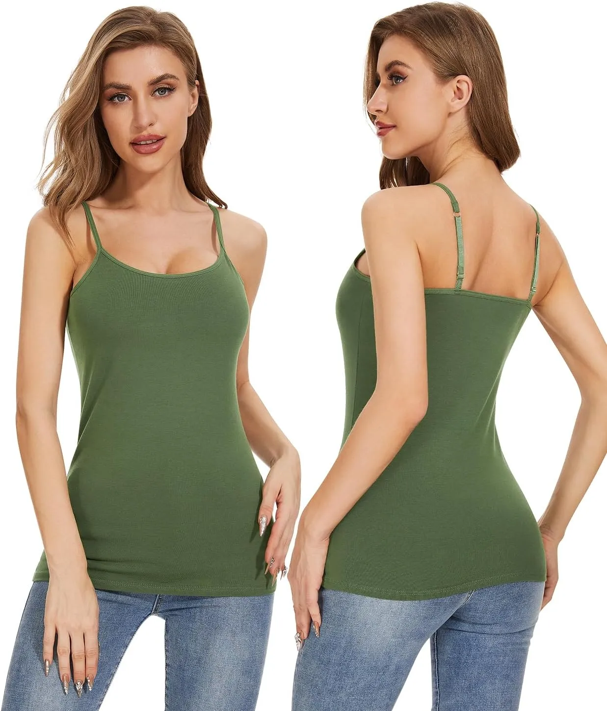 3-Pack Womens Camisole with Shelf Bra Adjustable Spaghetti Strap Cami Cotton Undershirt Tanks