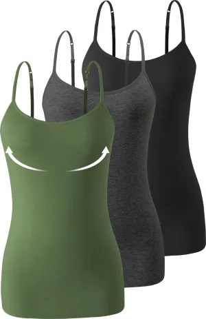 3-Pack Womens Camisole with Shelf Bra Adjustable Spaghetti Strap Cami Cotton Undershirt Tanks