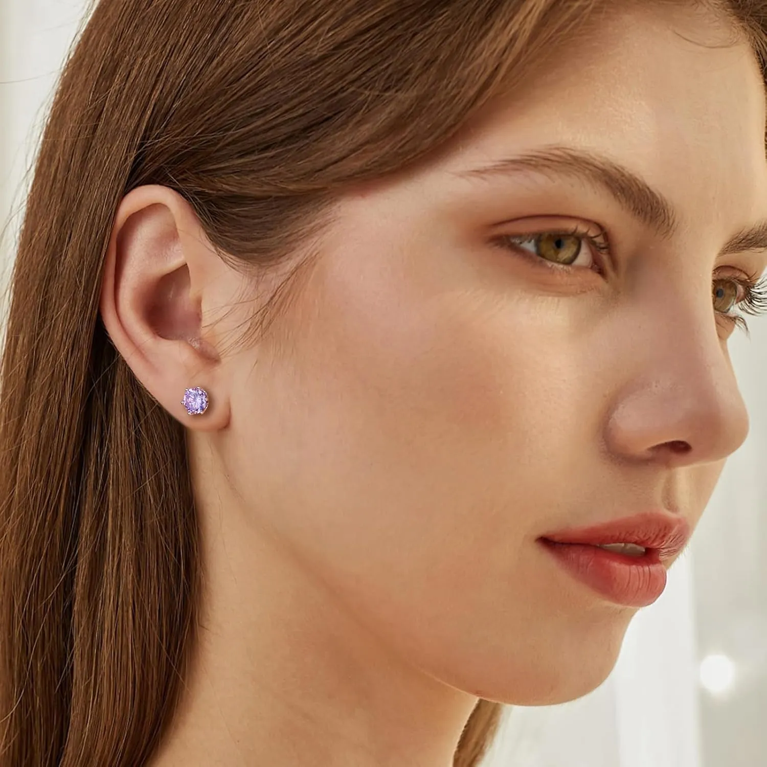925 Sterling Silver Birthstone Earrings for Women Small Stud Earrings Round/Princess Cut Gemstone Earrings Birthstone Jewelry