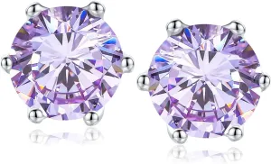 925 Sterling Silver Birthstone Earrings for Women Small Stud Earrings Round/Princess Cut Gemstone Earrings Birthstone Jewelry