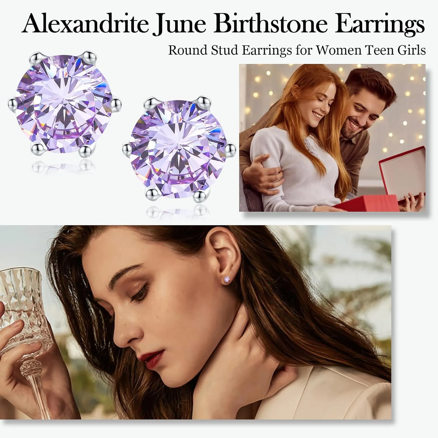 925 Sterling Silver Birthstone Earrings for Women Small Stud Earrings Round/Princess Cut Gemstone Earrings Birthstone Jewelry