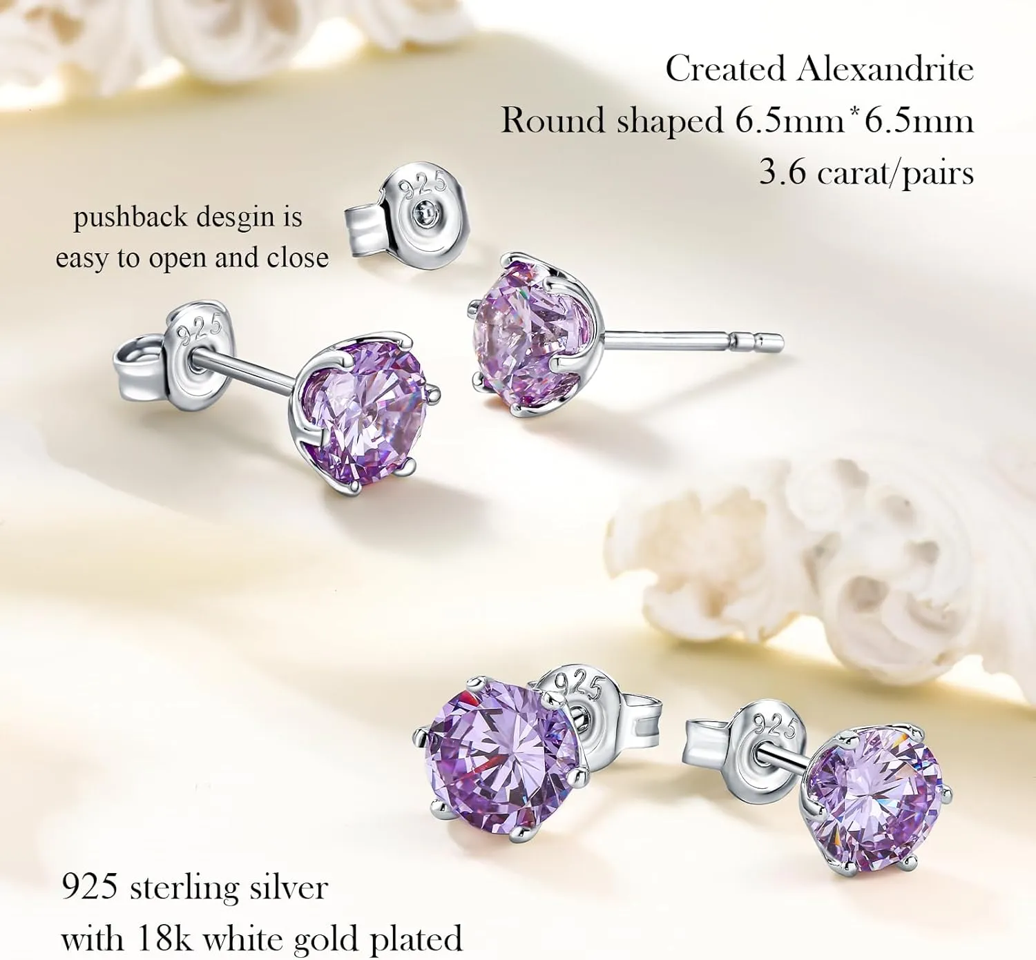 925 Sterling Silver Birthstone Earrings for Women Small Stud Earrings Round/Princess Cut Gemstone Earrings Birthstone Jewelry