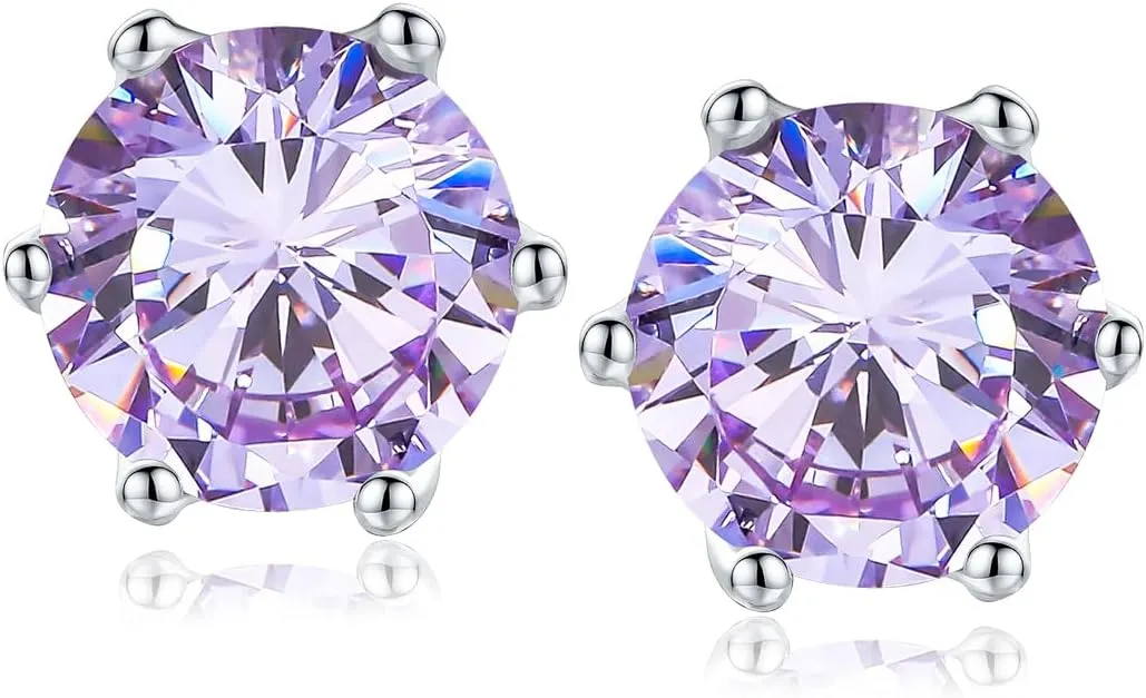 925 Sterling Silver Birthstone Earrings for Women Small Stud Earrings Round/Princess Cut Gemstone Earrings Birthstone Jewelry