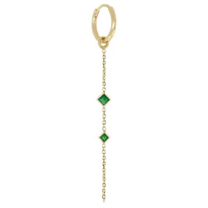 9K Gold Click Hoop with Princess-Cut Emerald Chain Drop