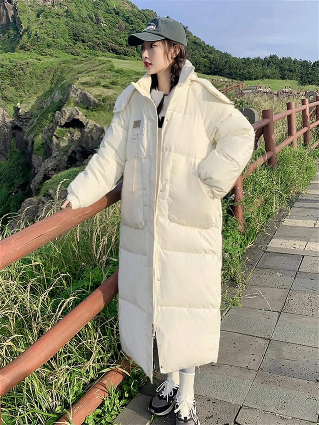 Adhdyuud Women Casual Long Parkas Hooded Streetwear Thicken Warm Cotton Padded Jackets Oversized Coats