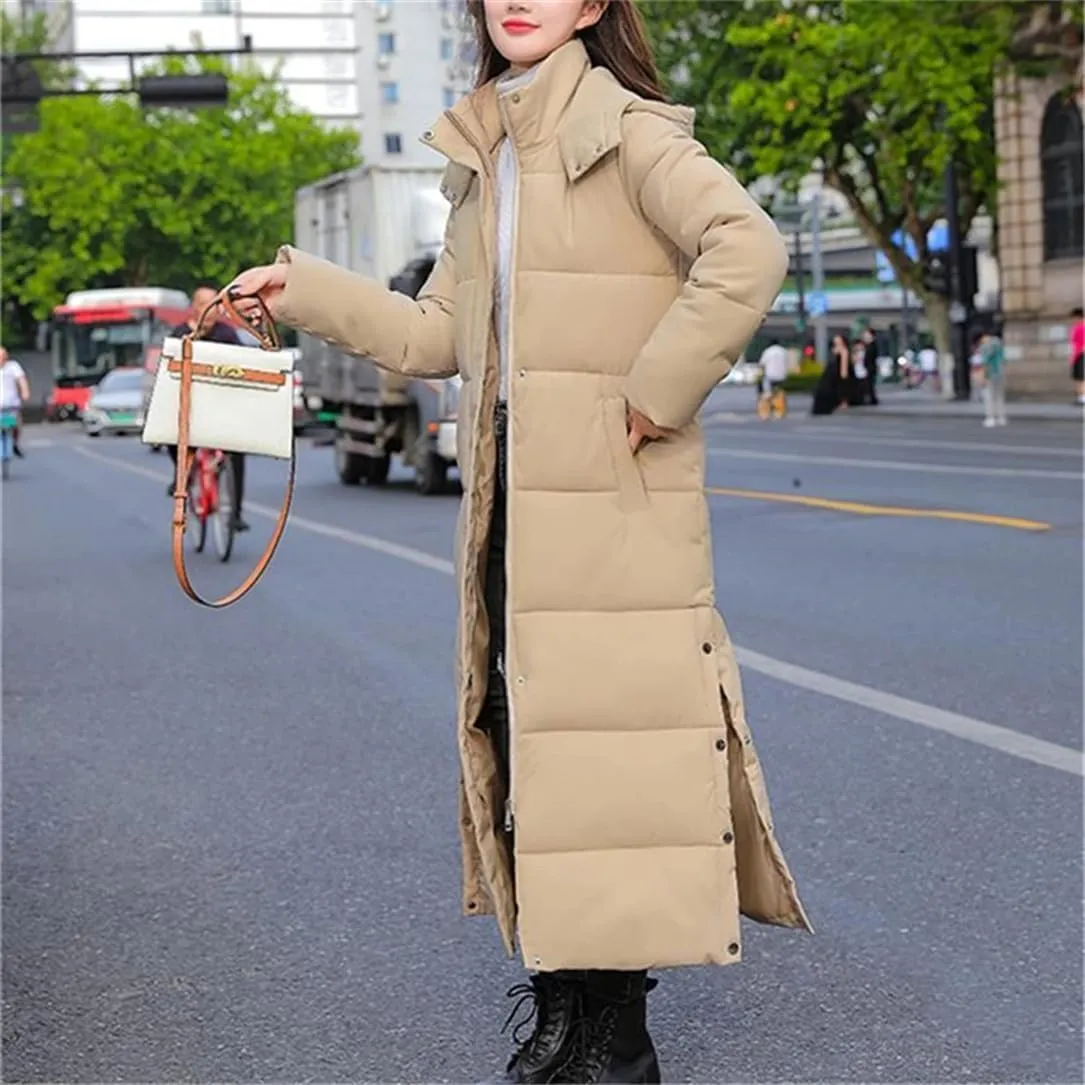 Adhdyuud Women Casual Warm Thick Hooded Snow Parkas Winter Casual Outwear Cotton Padded Long Coat