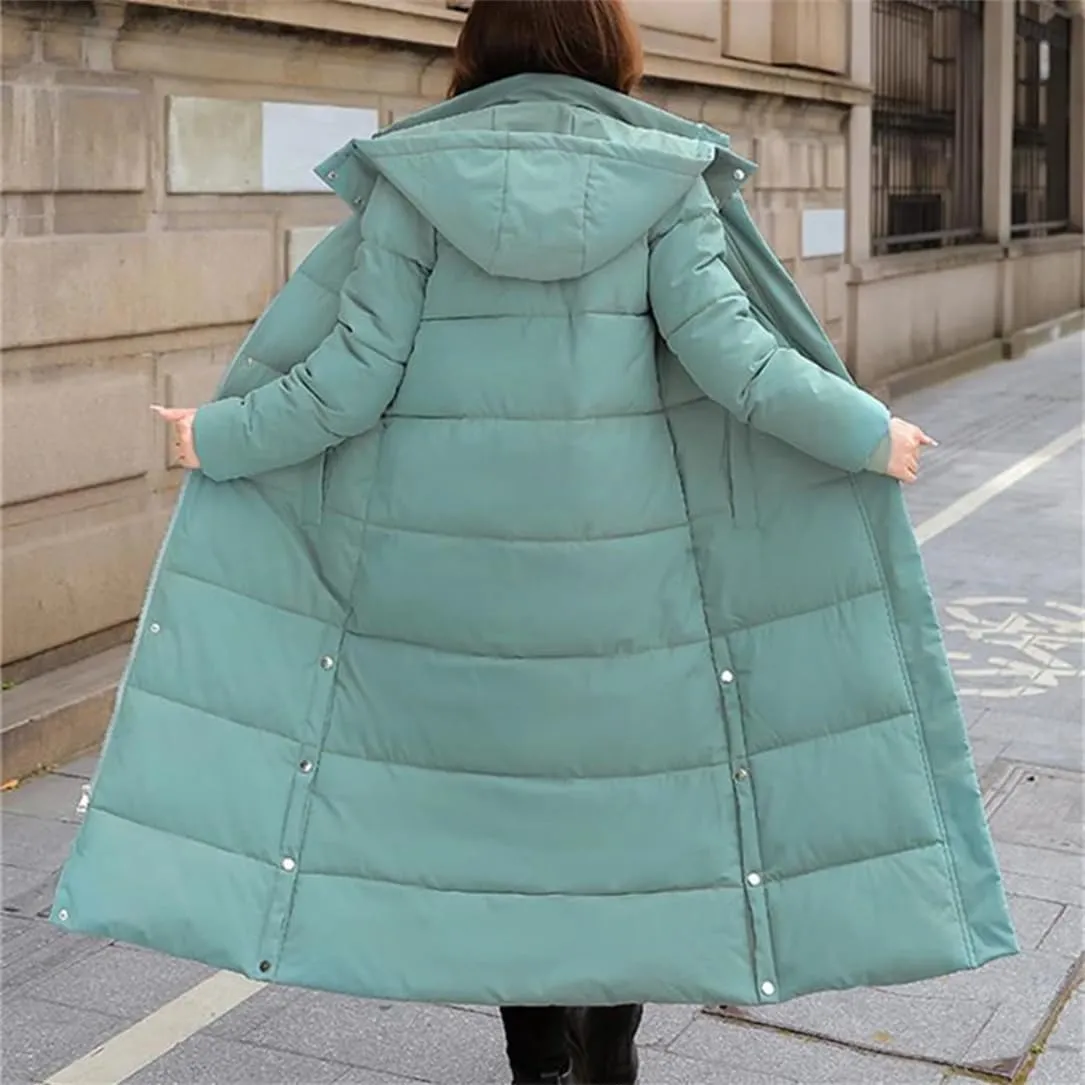 Adhdyuud Women Casual Warm Thick Hooded Snow Parkas Winter Casual Outwear Cotton Padded Long Coat