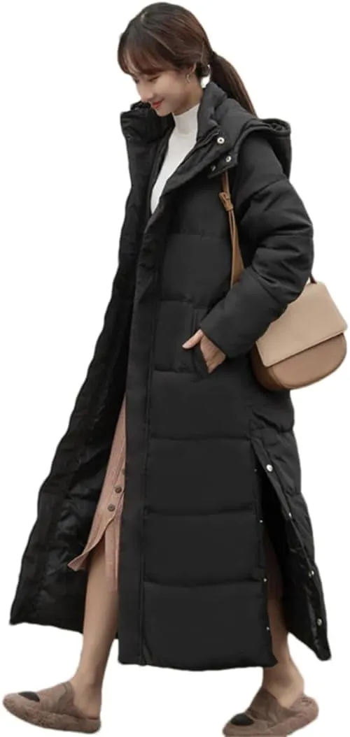 Adhdyuud Women Casual Warm Thick Hooded Snow Parkas Winter Casual Outwear Cotton Padded Long Coat
