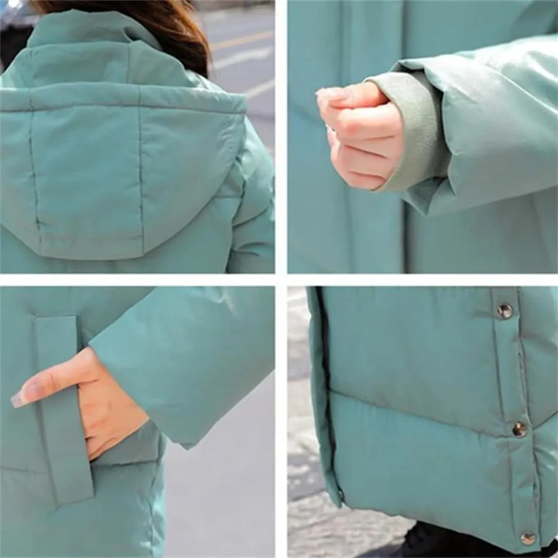 Adhdyuud Women Casual Warm Thick Hooded Snow Parkas Winter Casual Outwear Cotton Padded Long Coat