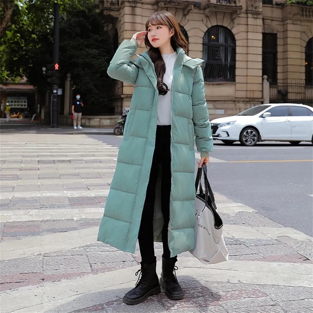 Adhdyuud Women Casual Warm Thick Hooded Snow Parkas Winter Casual Outwear Cotton Padded Long Coat