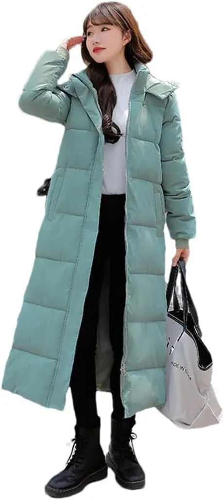 Adhdyuud Women Casual Warm Thick Hooded Snow Parkas Winter Casual Outwear Cotton Padded Long Coat