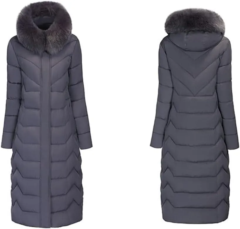 Adhdyuud Women Cotton Coat Padded Long Winter Coat Casual Parkas High Street Fake Fur Hooded Warm Overcoat