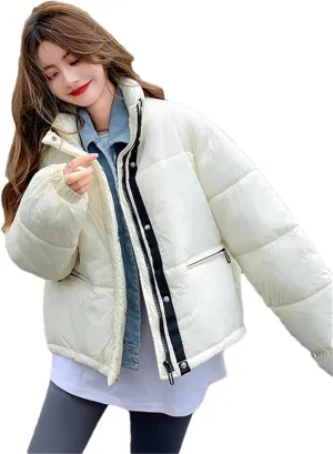 Adhdyuud Women Cotton Padded Parka Snow Coat Fake Short Coat Streetwear Puffer Jacket Warm Outwear