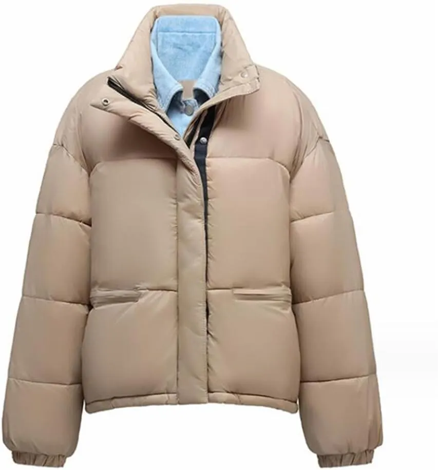 Adhdyuud Women Cotton Padded Parka Snow Coat Fake Short Coat Streetwear Puffer Jacket Warm Outwear