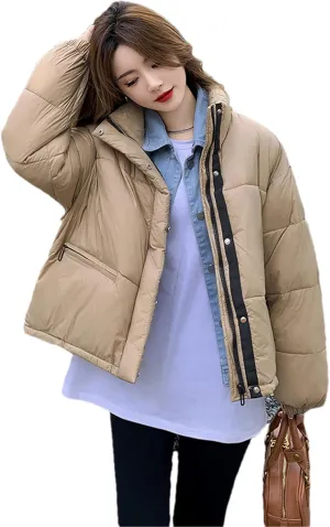 Adhdyuud Women Cotton Padded Parka Snow Coat Fake Short Coat Streetwear Puffer Jacket Warm Outwear