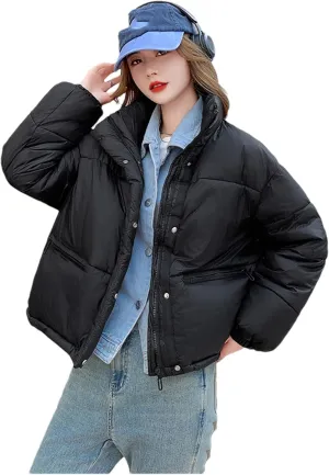 Adhdyuud Women Cotton Padded Parka Snow Coat Fake Short Coat Streetwear Puffer Jacket Warm Outwear