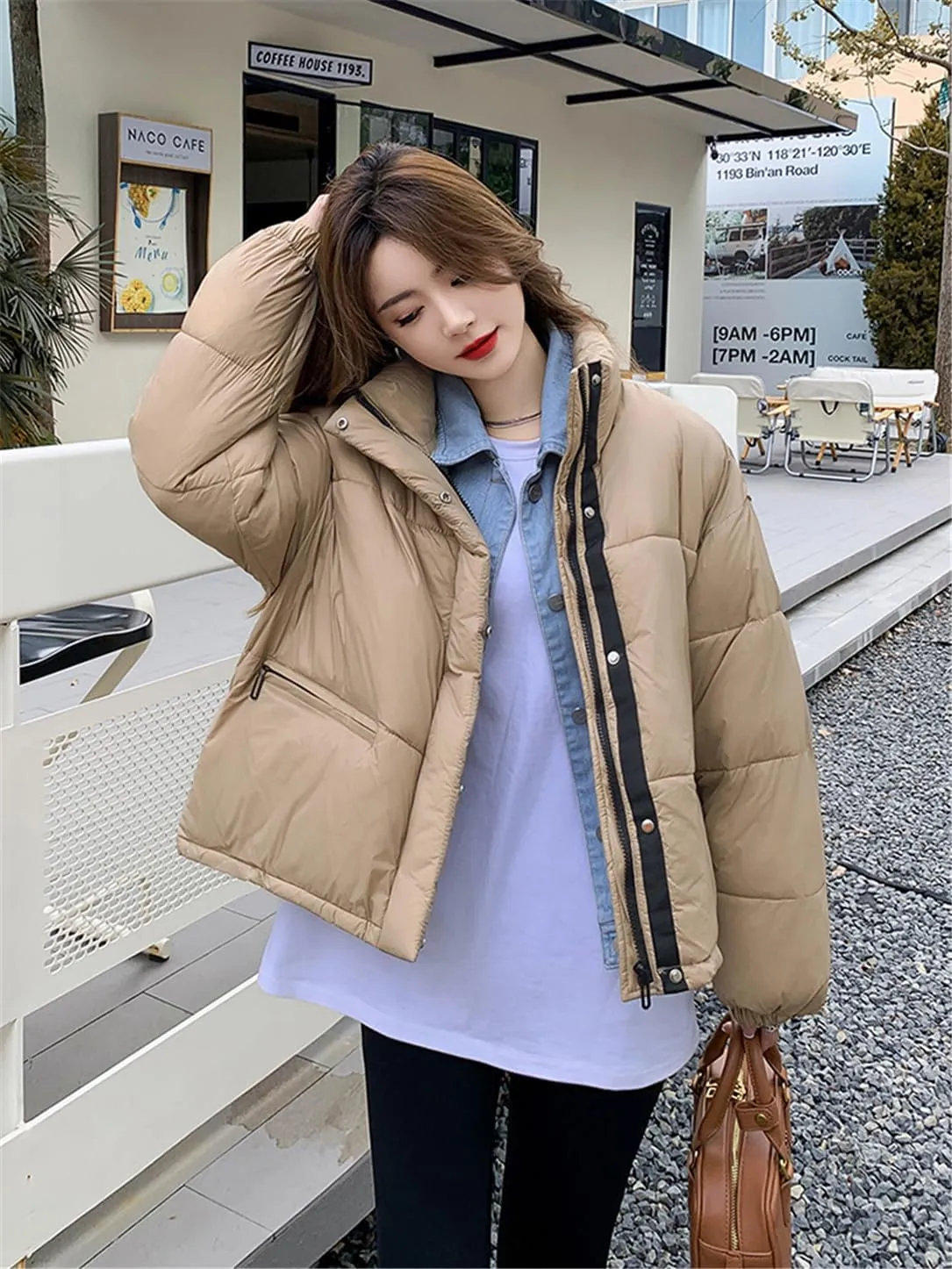 Adhdyuud Women Cotton Padded Parka Snow Coat Fake Short Coat Streetwear Puffer Jacket Warm Outwear