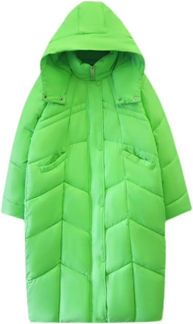 Adhdyuud Women Cotton Padded Parkas Vintage Hooded Long Jacket Winter Single Breasted Coats