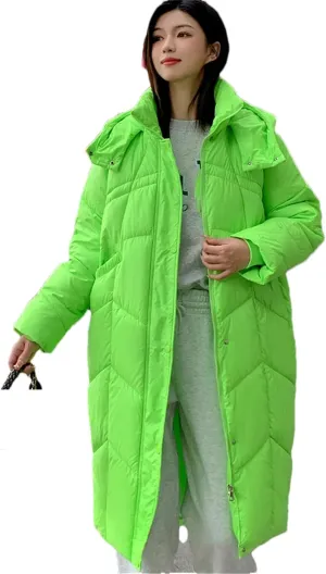 Adhdyuud Women Cotton Padded Parkas Vintage Hooded Long Jacket Winter Single Breasted Coats