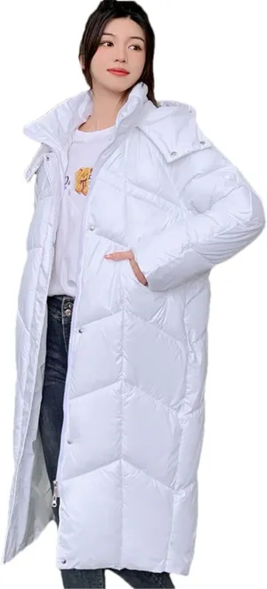 Adhdyuud Women Cotton Padded Parkas Vintage Hooded Long Jacket Winter Single Breasted Coats
