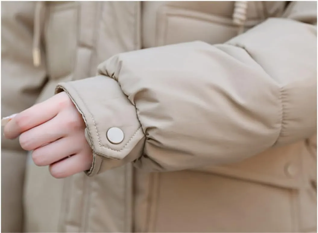 Adhdyuud Women Down Coat Puffer Jacket Thick Warm Coat Cotton Padded Parkas Overcoat Hooded Outwear