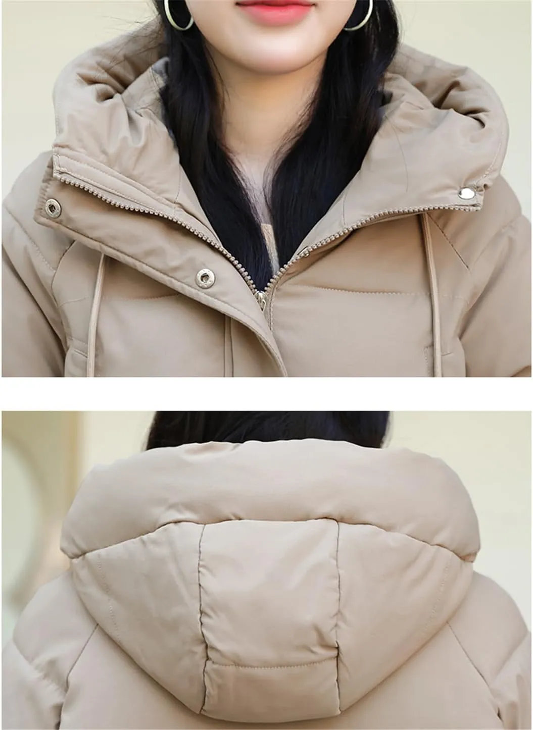 Adhdyuud Women Down Coat Puffer Jacket Thick Warm Coat Cotton Padded Parkas Overcoat Hooded Outwear