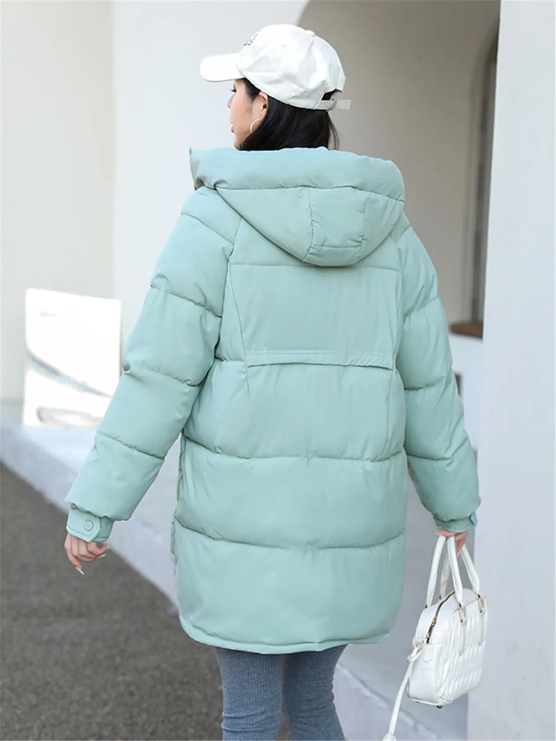 Adhdyuud Women Down Coat Puffer Jacket Thick Warm Coat Cotton Padded Parkas Overcoat Hooded Outwear