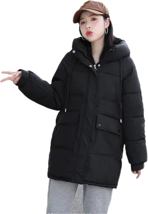 Adhdyuud Women Down Coat Puffer Jacket Thick Warm Coat Cotton Padded Parkas Overcoat Hooded Outwear