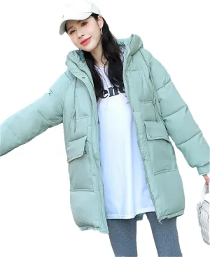Adhdyuud Women Down Coat Puffer Jacket Thick Warm Coat Cotton Padded Parkas Overcoat Hooded Outwear