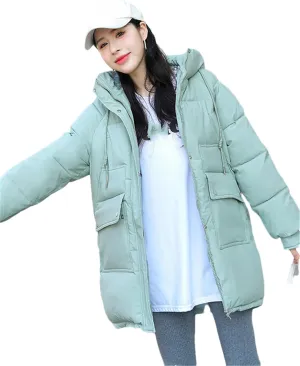 Adhdyuud Women Down Coat Puffer Jacket Thick Warm Coat Cotton Padded Parkas Overcoat Hooded Outwear