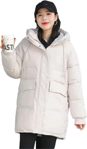 Adhdyuud Women Down Coat Puffer Jacket Thick Warm Coat Cotton Padded Parkas Overcoat Hooded Outwear