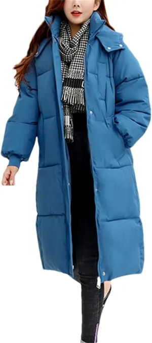 Adhdyuud Women Hooded Long Parkas Loose Thicken Winter Jacket Cold Coat Warm Windbreak Cotton Padded Jacket