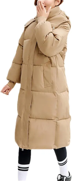 Adhdyuud Women Hooded Long Parkas Loose Thicken Winter Jacket Cold Coat Warm Windbreak Cotton Padded Jacket