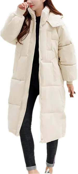 Adhdyuud Women Hooded Long Parkas Loose Thicken Winter Jacket Cold Coat Warm Windbreak Cotton Padded Jacket