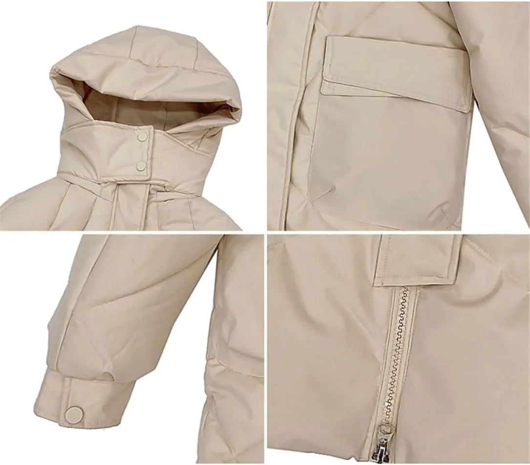 Adhdyuud Women Long Parkas Hooded Thicken Jacket Warm Snow Coat Cotton Padded Loose Outwear