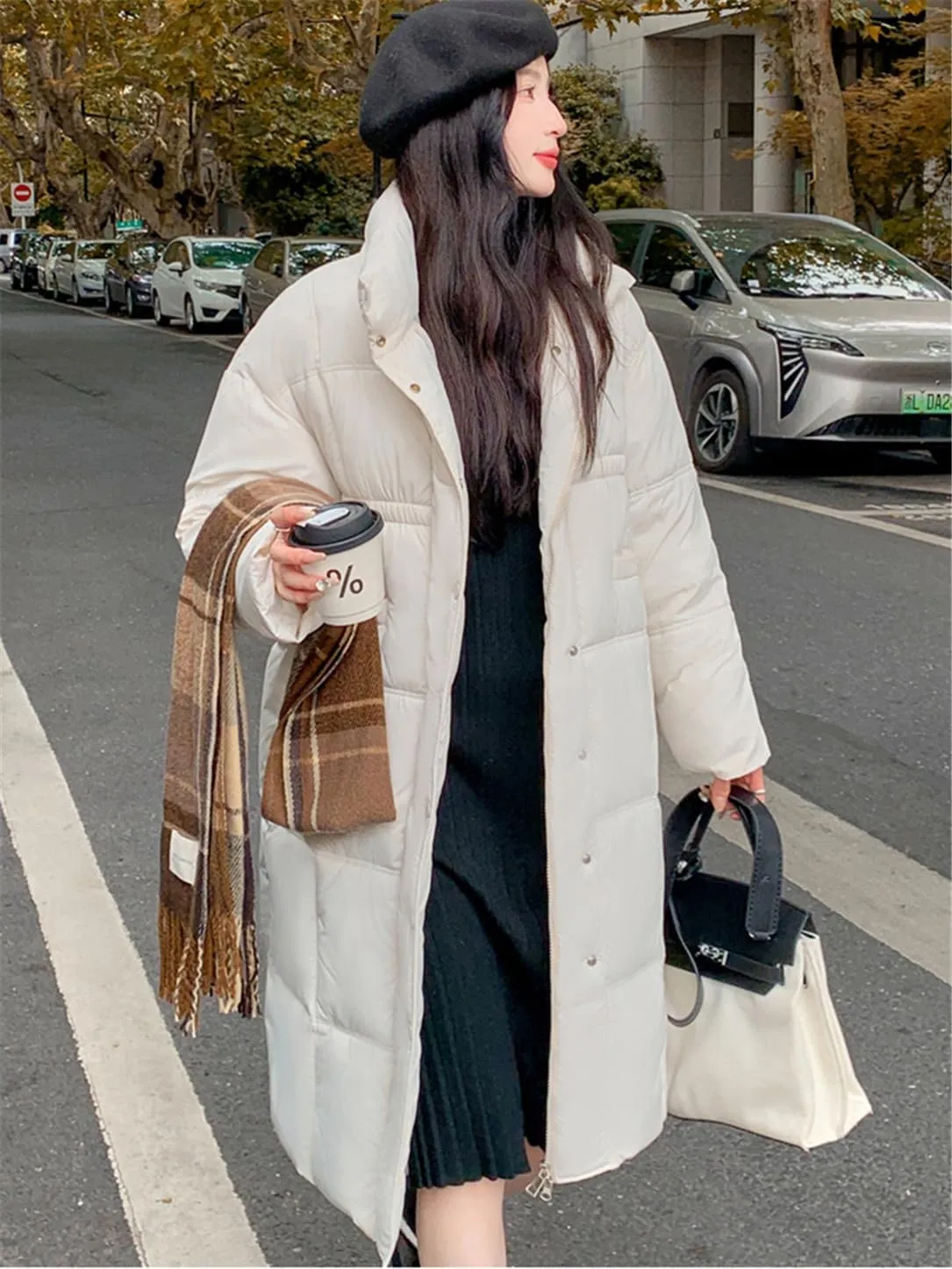 Adhdyuud Women Thick Warm Long Down Jackets Loose Stand Collar Puffer Jacket Cotton Padded Parkas Coats