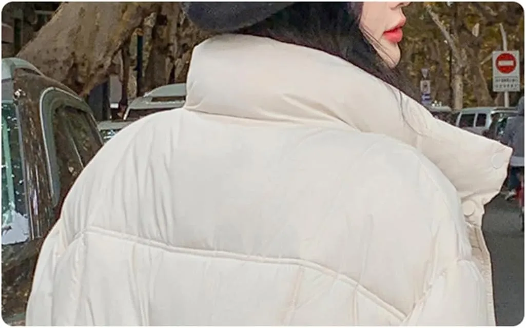 Adhdyuud Women Thick Warm Long Down Jackets Loose Stand Collar Puffer Jacket Cotton Padded Parkas Coats