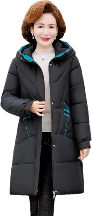 Adhdyuud Women Winter Down Jacket Overcoat Thick Cotton Padded Coat Hooded Casual Loose Puffer Long Parkas