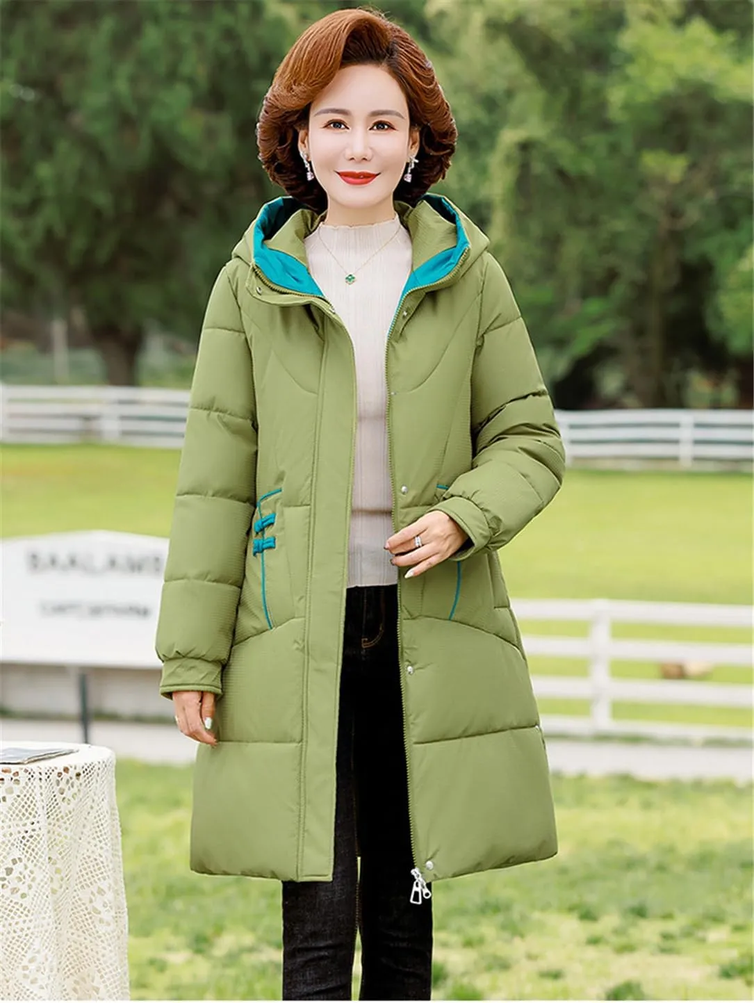 Adhdyuud Women Winter Down Jacket Overcoat Thick Cotton Padded Coat Hooded Casual Loose Puffer Long Parkas