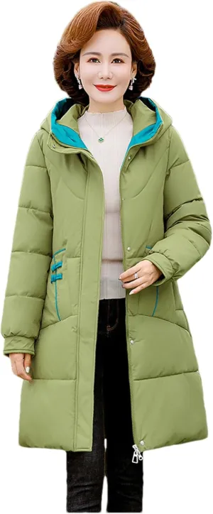 Adhdyuud Women Winter Down Jacket Overcoat Thick Cotton Padded Coat Hooded Casual Loose Puffer Long Parkas