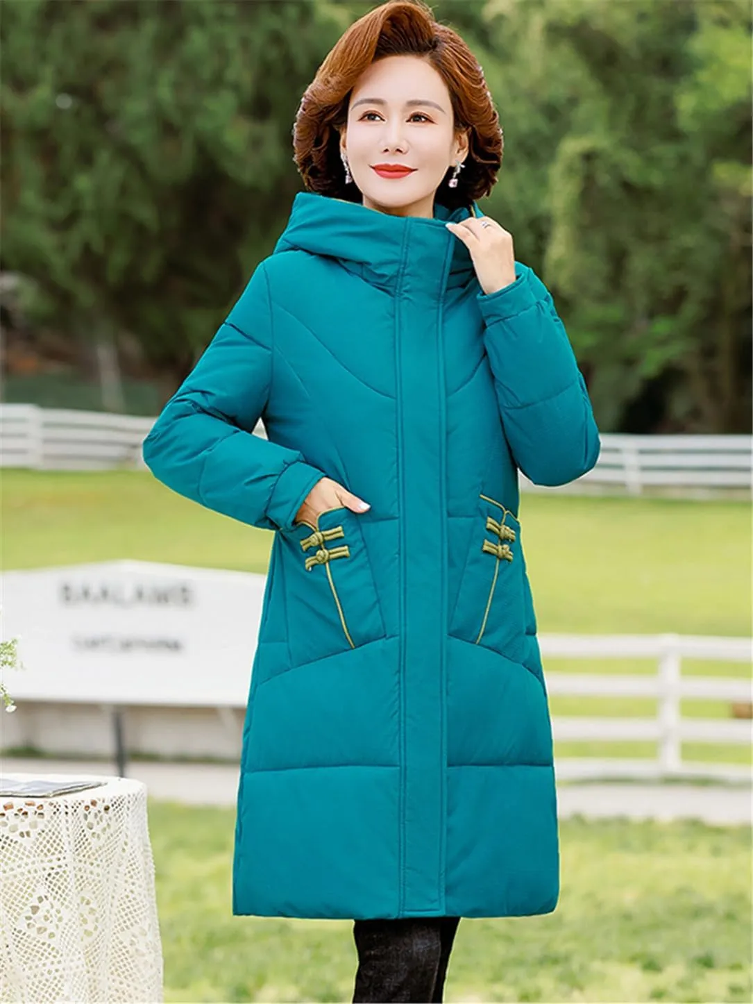 Adhdyuud Women Winter Down Jacket Overcoat Thick Cotton Padded Coat Hooded Casual Loose Puffer Long Parkas